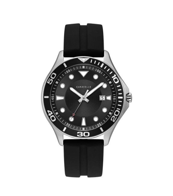 Caravelle Designed by Bulova Men's 43B154 Black Dial Black Silicone Strap Sport Watch