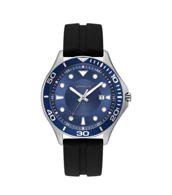 Caravelle Designed by Bulova Men's 43B155 Blue Dial Black Silicone Strap Sport Watch