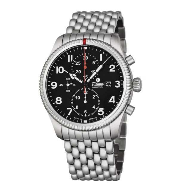 Tutima Men's 6402-02 'Grand Flieger' Black Dial Stainless Steel Chronograph German Mechanical Automatic Watch