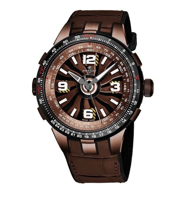Perrelet Men's A1094/2 'Turbine Pilot' Brown Turbine Dial Brown Leather Strap Automatic Watch