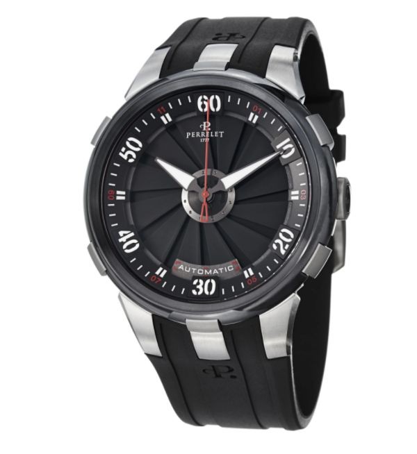 Perrelet Men's A1050/1 'Turbine XL' Black Dial Black Rubber Strap Watch