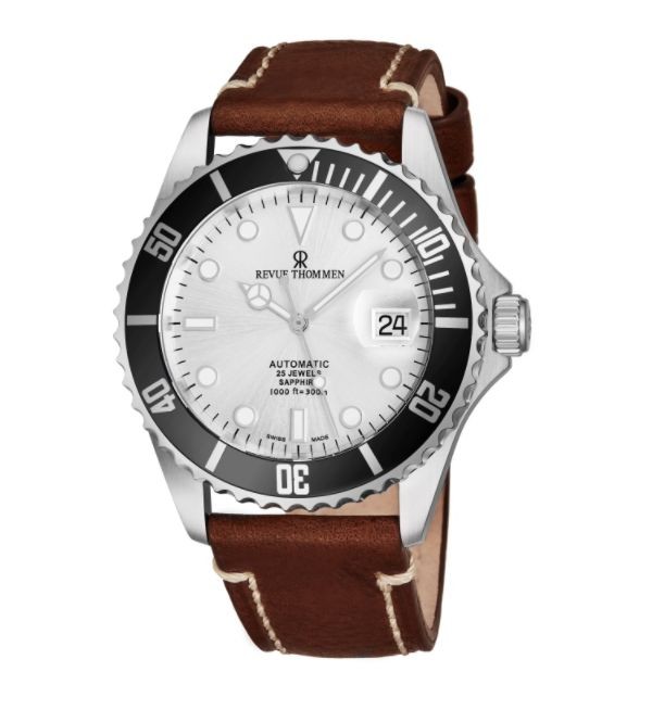 Revue Thommen's Men's 17571.2527 'Diver' Silver Dial Light Brown Leather Strap Swiss Automatic Watch