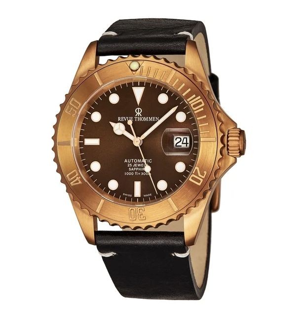 Revue Thommen Men's 17571.2593 'Diver' Brown Dial Black Leather Strap Date Automatic Watch