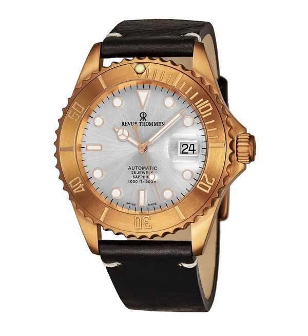 Revue Thommen 17571.2592 'Diver' Silver Dial Black Leather Strap Date Automatic Watch