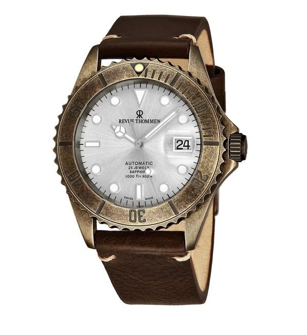 Revue Thommen 17571.2588 'Diver' Silver Dial Brown Leather Strap Gunmetal Automatic Watch