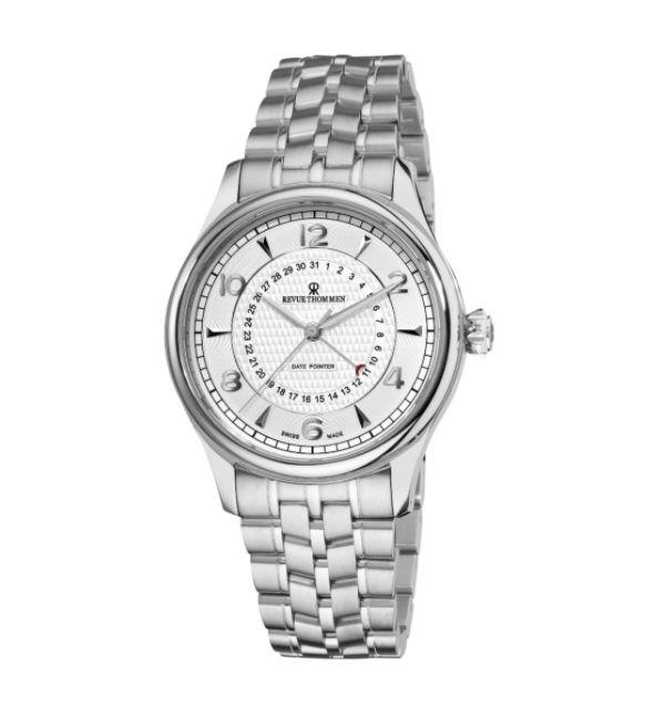 Revue Thommen Men's 10012.2132 'Date Pointer' Silver Face Automatic Watch