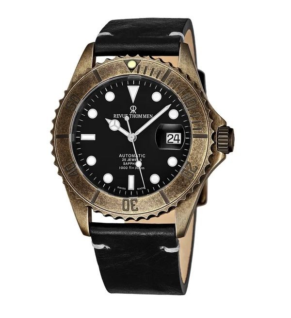 Revue Thommen 17571.2589 'Diver' Black Dial Brown Leather Strap Gunmetal Automatic Watch