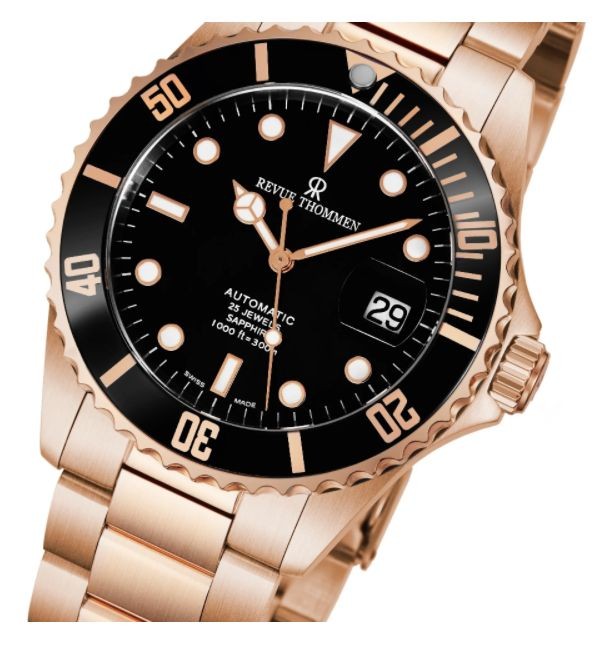 Revue Thommen Men's 17571.2167 'Diver' Black Dial Rose Goldtone Stainless Steel Automatic Swiss Made Watch