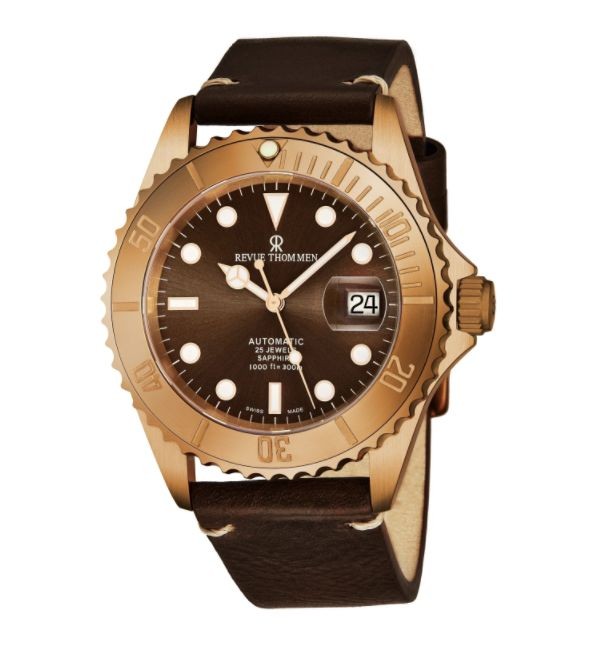 Revue Thommen Men's 17571.2593 'Diver' Brown Dial Black Leather Strap Date Automatic Watch