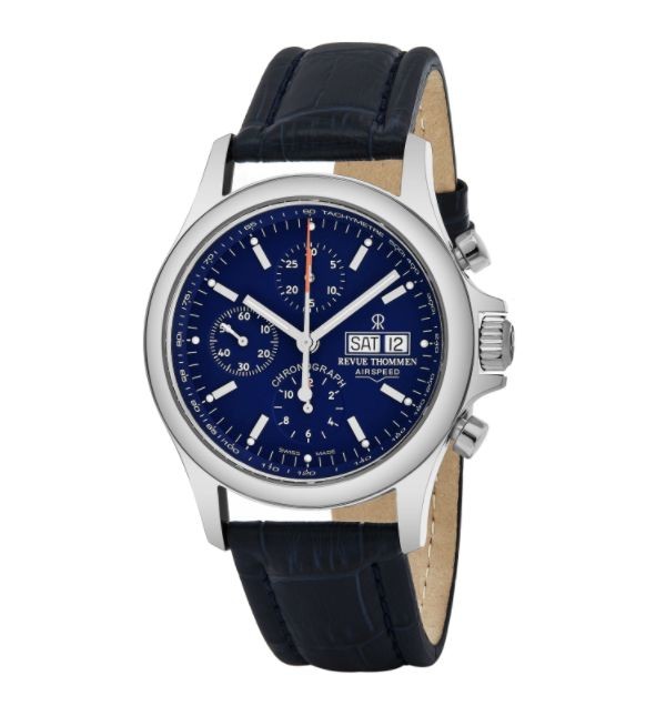 Revue Thommen 17081.6535 'Pilot' Blue Dial Blue Leather Strap Chronograph Swiss Automatic Watch