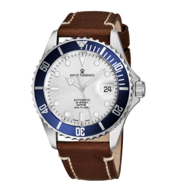 Revue Thommen's Men's 17571.2525 'Diver' Silver Dial Light Brown Leather Strap Swiss Automatic Watch