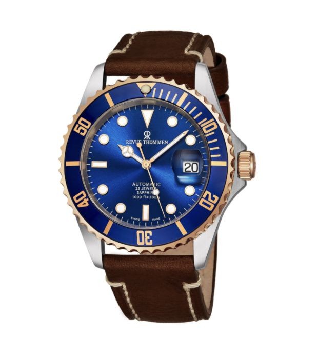 Revue Thommen 17571.2555 'Diver' Blue Dial Brown Leather Strap Date Automatic Watch