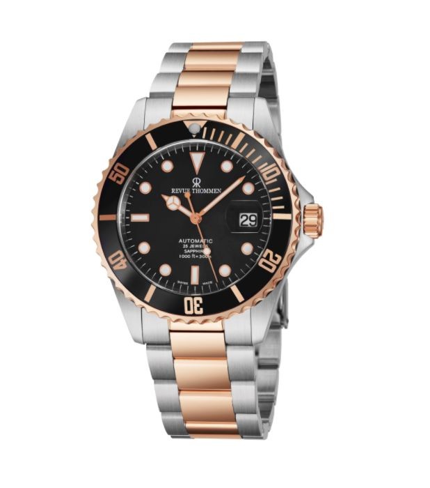 Revue Thommen 17571.2157 'Diver' Black Dial Two Tone Stainless Steel Swiss Automatic Watch
