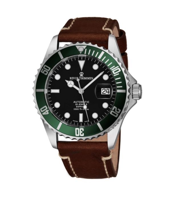 Revue Thommen Men's 17571.2534 'Diver' Black Dial Light Brown Leather Strap Swiss Automatic Watch