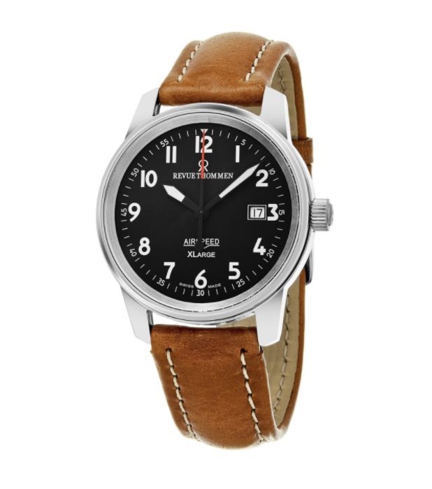 Revue Thommen Men's 16052.2537 'Air speed XL' Black Dial Brown Leather Strap Swiss Mechanical Watch