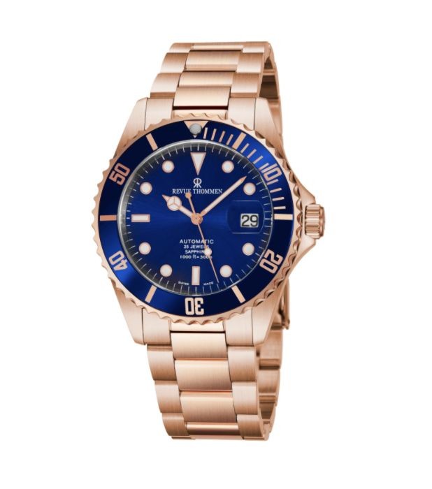 Revue Thommen Men's 17571.2165 'Diver' Blue Dial Rose Goldtone Stainless Steel Automatic Swiss Made Watch