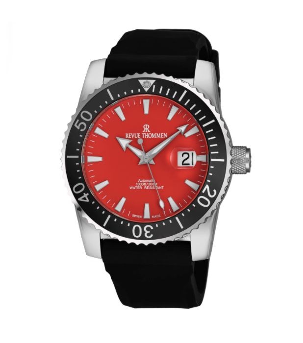 Revue Thommen Men's 17030.2536 'Diver' Red Dial Black Rubber Strap Swiss Automatic Watch