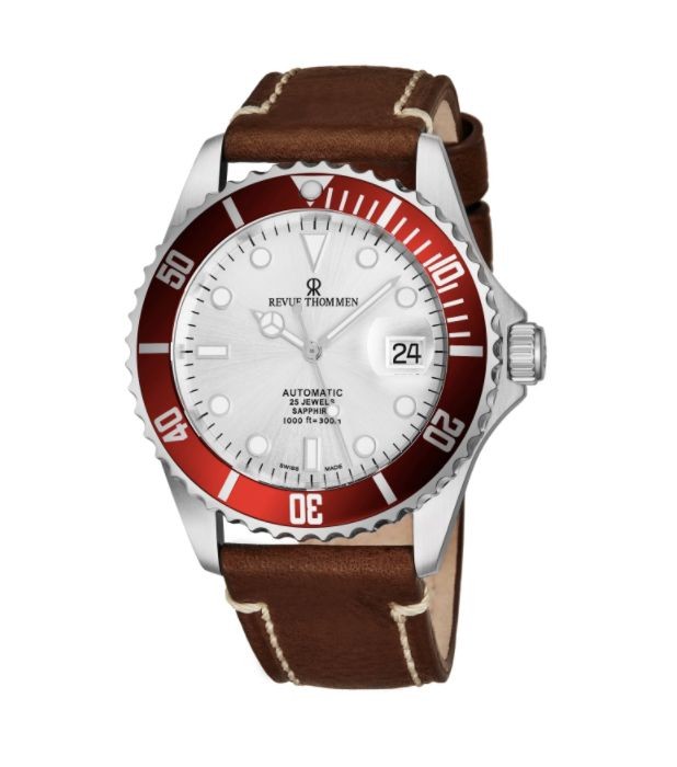 Revue Thommen's Men's 17571.2526 'Diver' Silver Dial Light Brown Leather Strap Swiss Automatic Watch