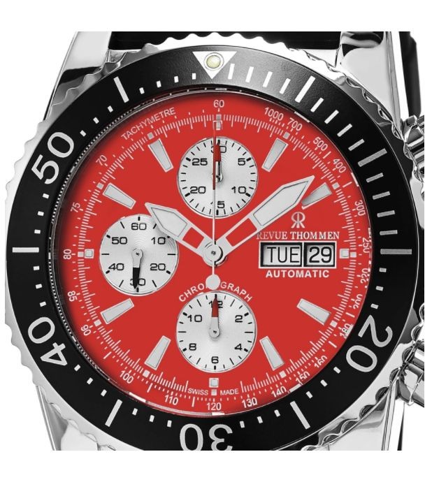 Revue Thommen Men's 17030.6536 'Air Speed' Red Dial Black Rubber Strap Chronograph Automatic Swiss Made Watch
