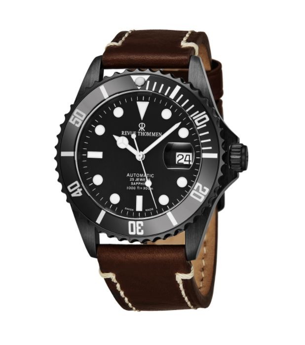 Revue Thommen Men's 17571.2534 'Diver' Black Dial Light Brown Leather Strap Swiss Automatic Watch