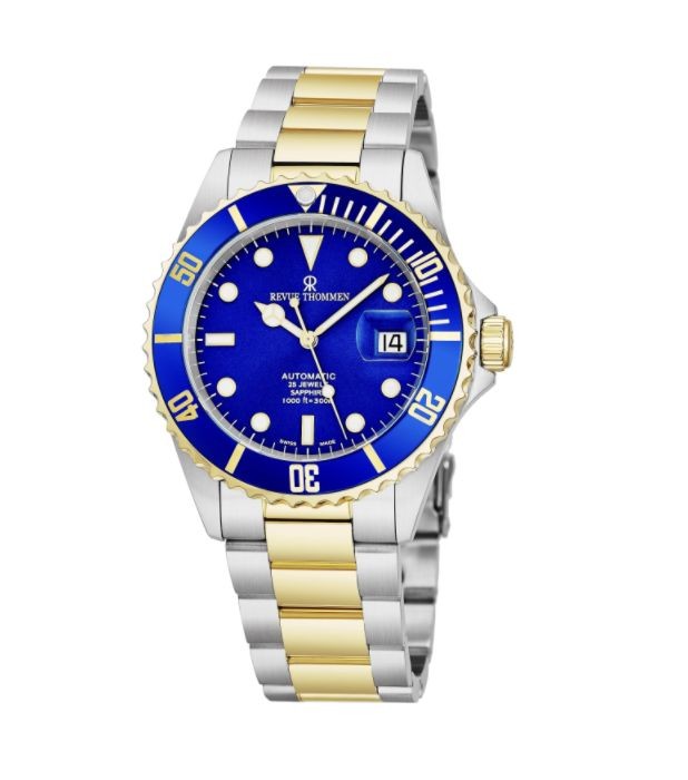 Revue Thommen Men's 17571.2145 'Diver' Blue Dial Stainless Steel/Goldtone Bracelet Swiss Automatic Watch