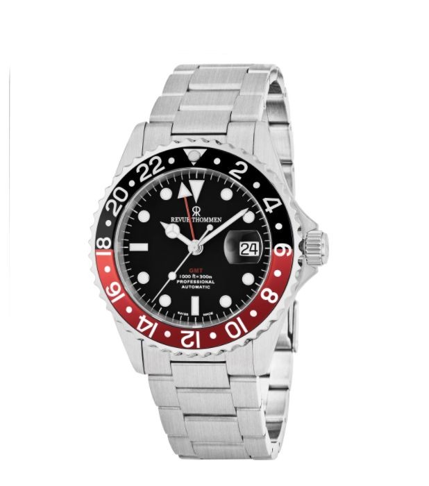 Revue Thommen Men's 17572.2136 'Diver' Black Dial Stainless Steel GMT Automatic Watch